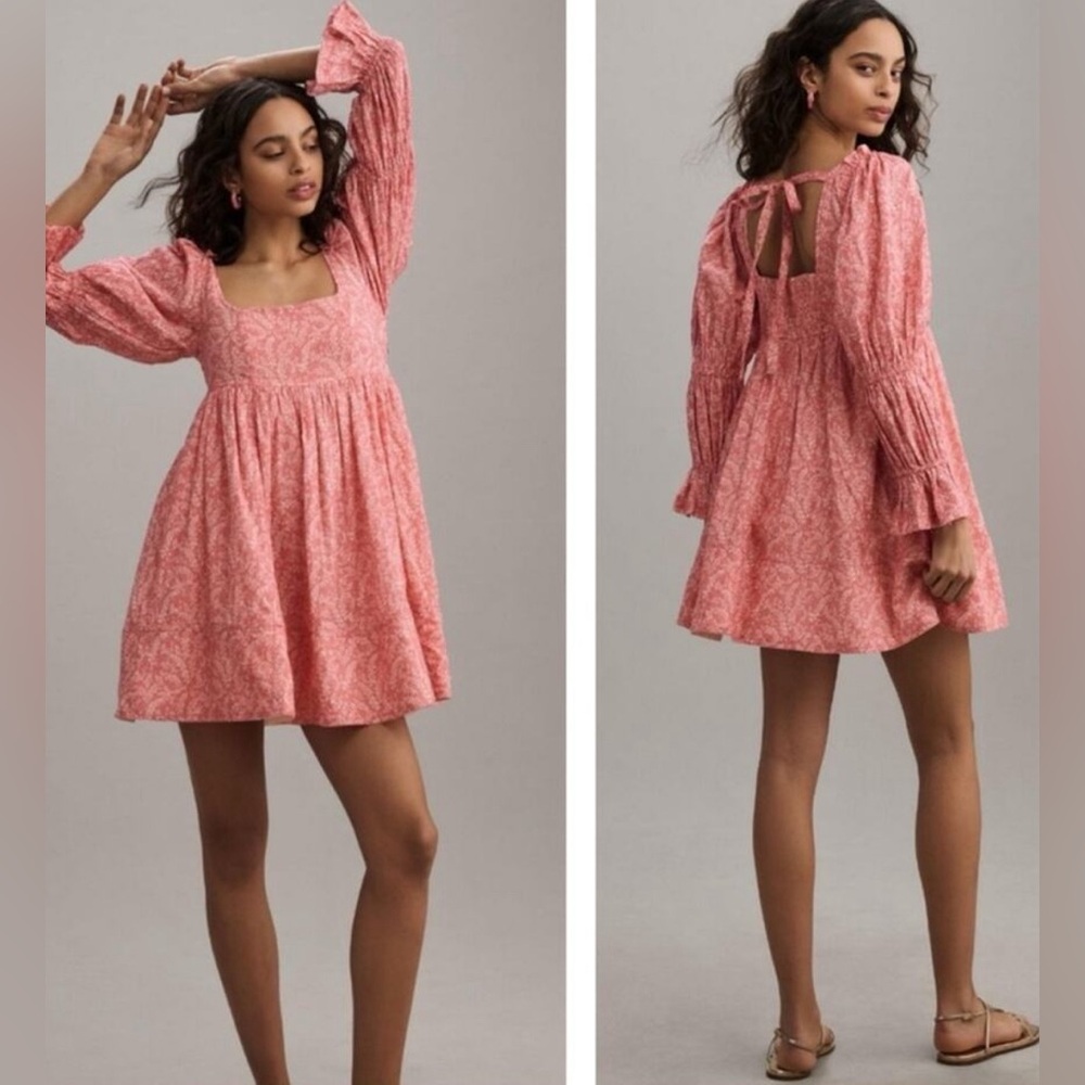 Anthropologie Pilcro Long-Sleeve Babydoll Mini Dress Pink Size Large